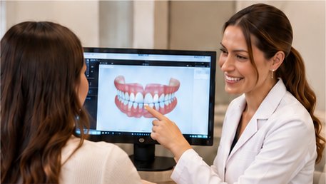 Dentist explaining a digital smile model