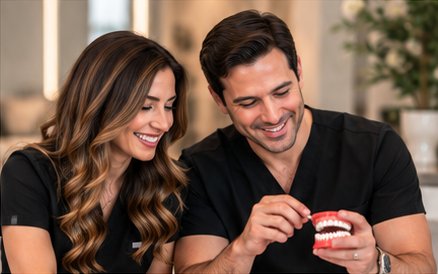 The doctors reviewing a dental model