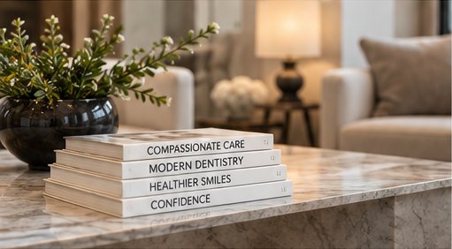 Books on marble table, lounge