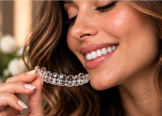 Woman holding a clear aligner