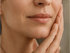 Woman touching jaw (missing teeth)