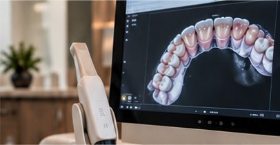 Intraoral scanner and 3D model on screen