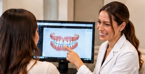 Dentist reviewing a digital model with a patient