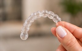 Clear aligner held in hand